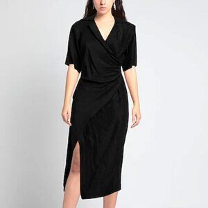 NWT SANDRO PARIS Clarence Linen Wrap-effect Midi Dress Black 6 MSRP $515
